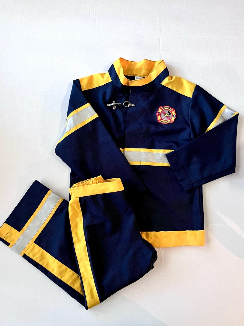 Gymboree Navy Yellow Firefighter Kids Costume 5-6 Halloween Dress Up Play